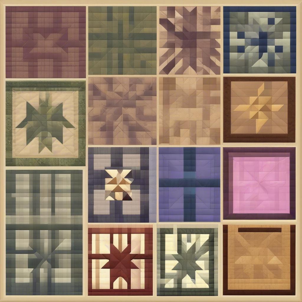 Different variations of the basket weave star quilt block.