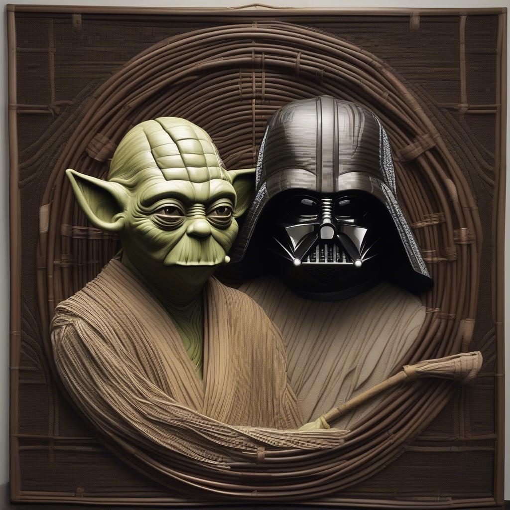 Star Wars Wall Hanging Featuring Iconic Characters Woven with Wicker and Rattan