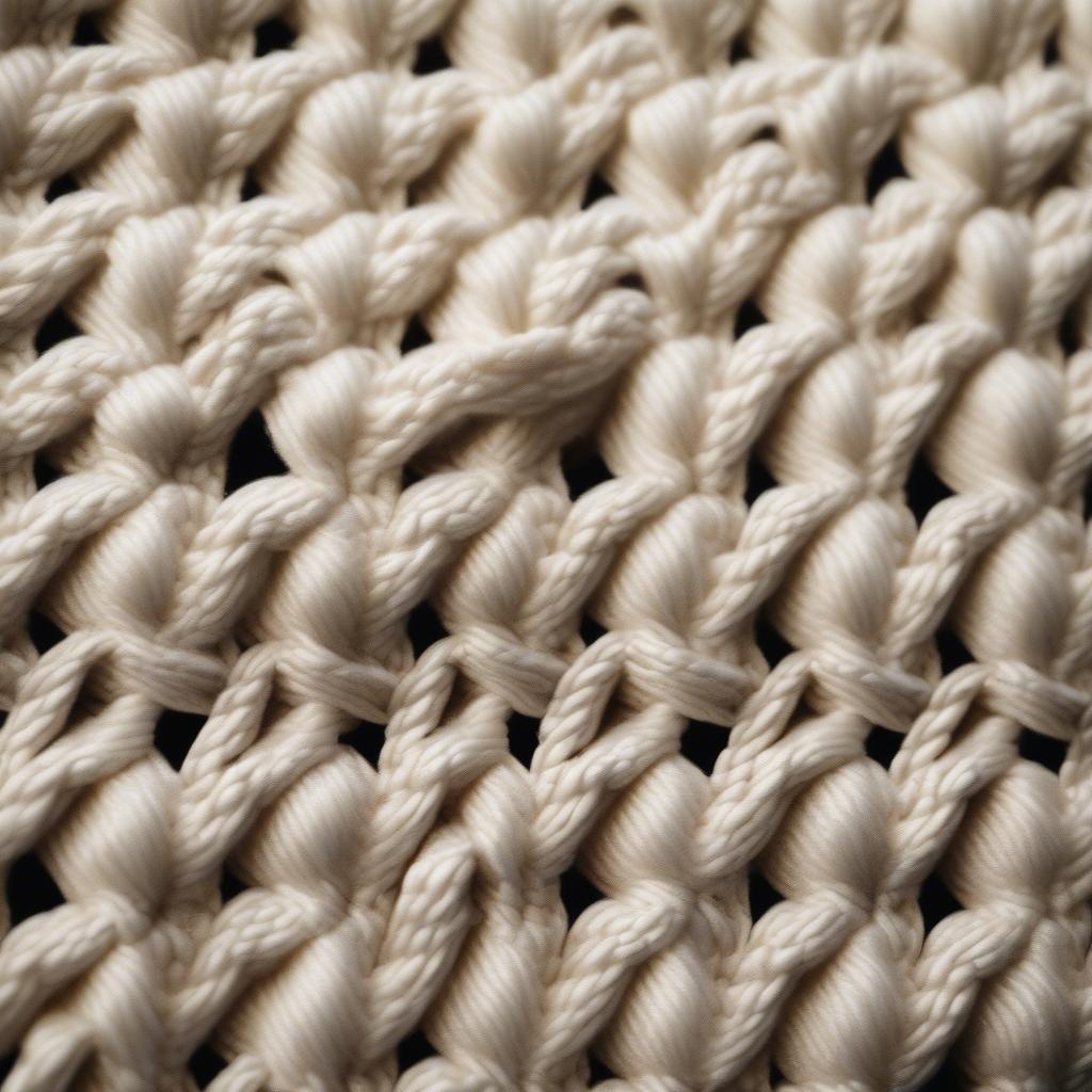 Close-up view of a basket weave crochet stitch