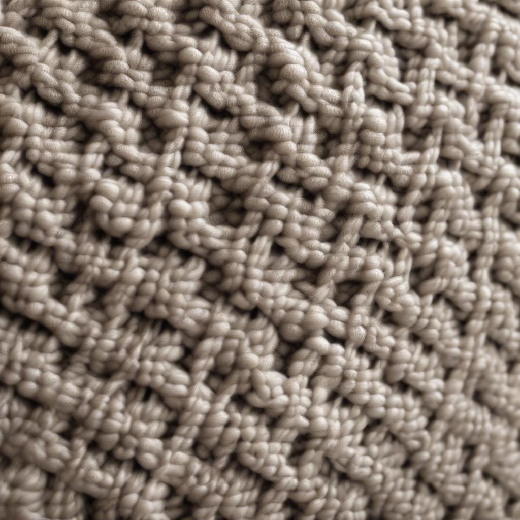 Close-up view of the basket weave stitch in a knitted cowl