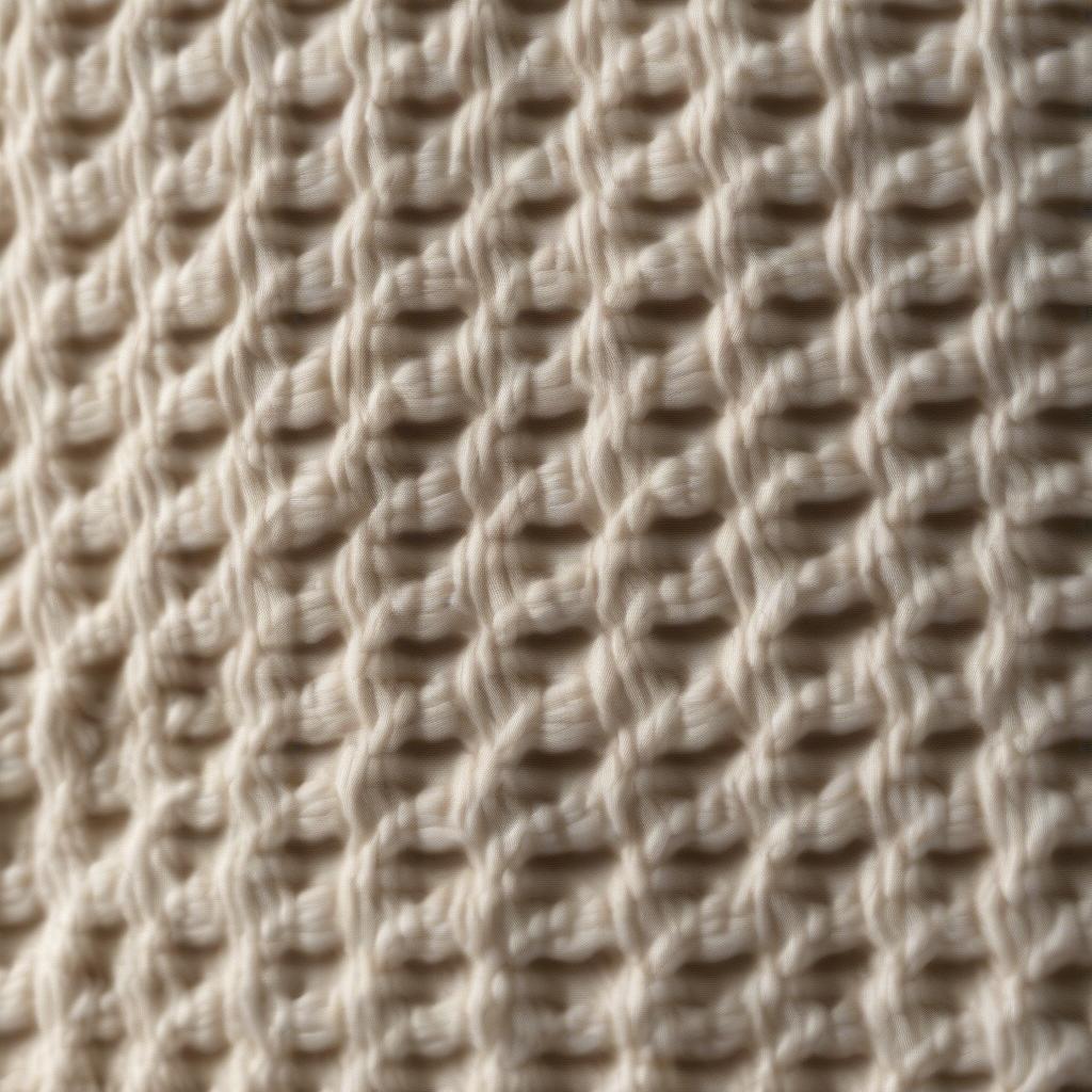 Close-up of the basket weave stitch on a cream-colored sweater