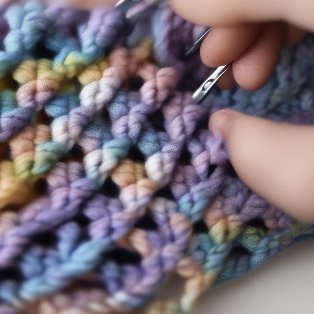 Close-up of the basket weave crochet stitch showing the texture and detail