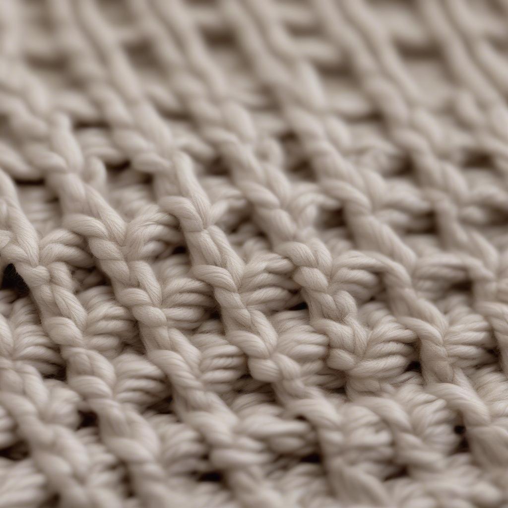 Close-up of the basket weave crochet stitch, showing the alternating single and double crochet stitches creating a textured, woven effect.