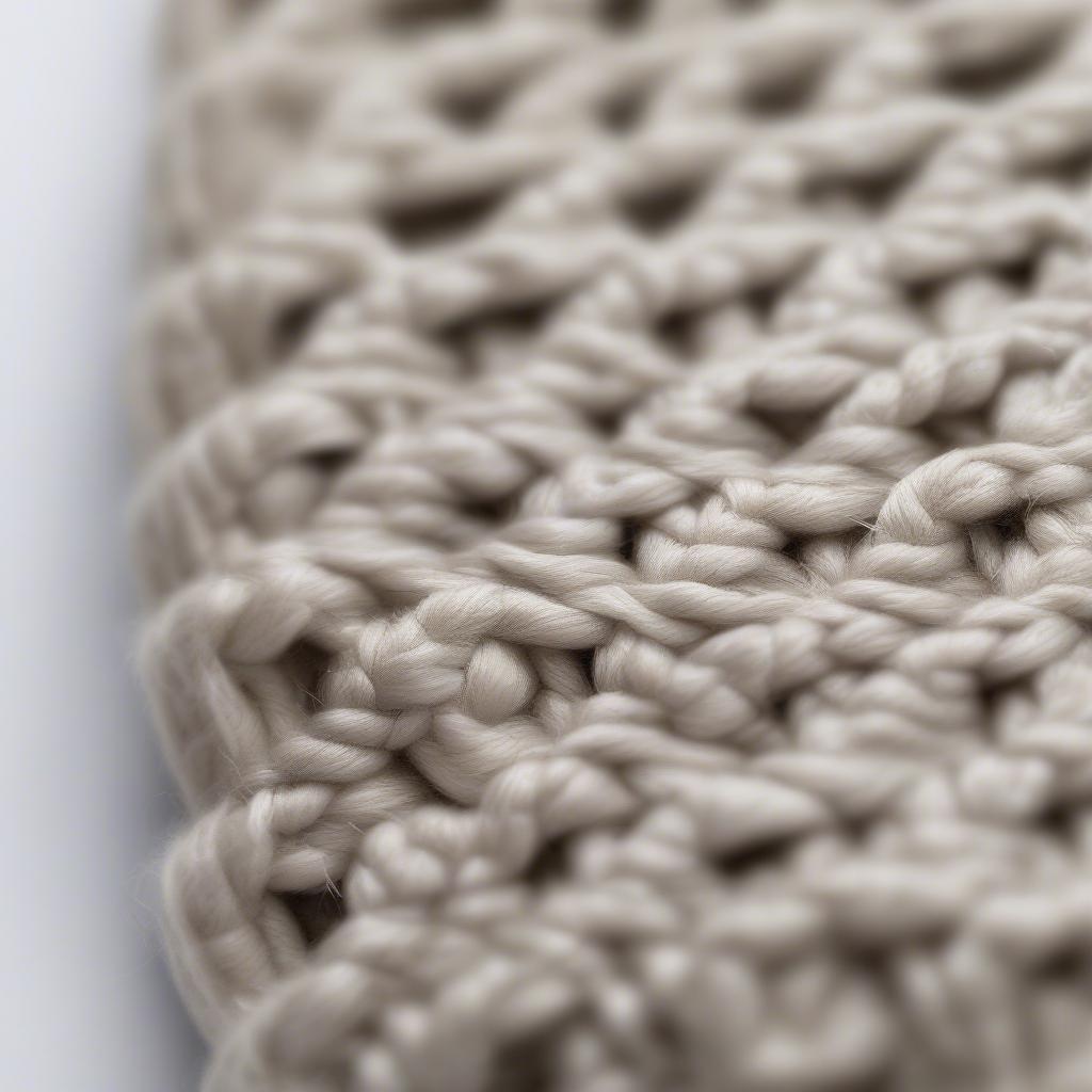 Basket Weave Stitch Crochet Basics: A close-up view of a crochet hook working the basket weave stitch, showcasing the alternating single and double crochet stitches that create the woven texture.