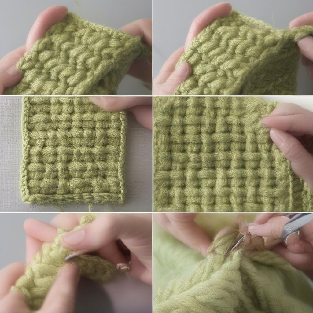 Step-by-step tutorial on creating the basket weave crochet stitch, including images of front and back post double crochet.