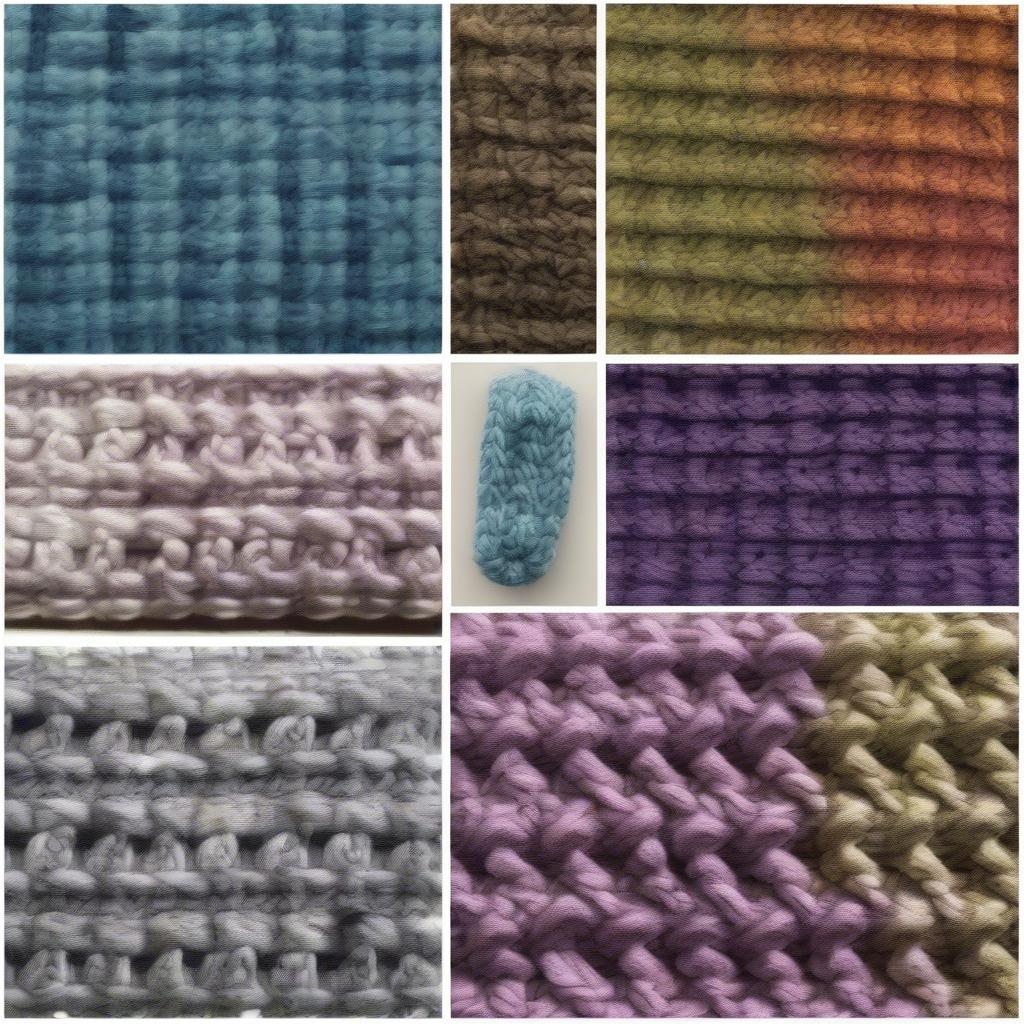 Basket Weave Stitch Variations: A collage showcasing different variations of the basket weave stitch, including wider weaves, textured yarns, and color changes.