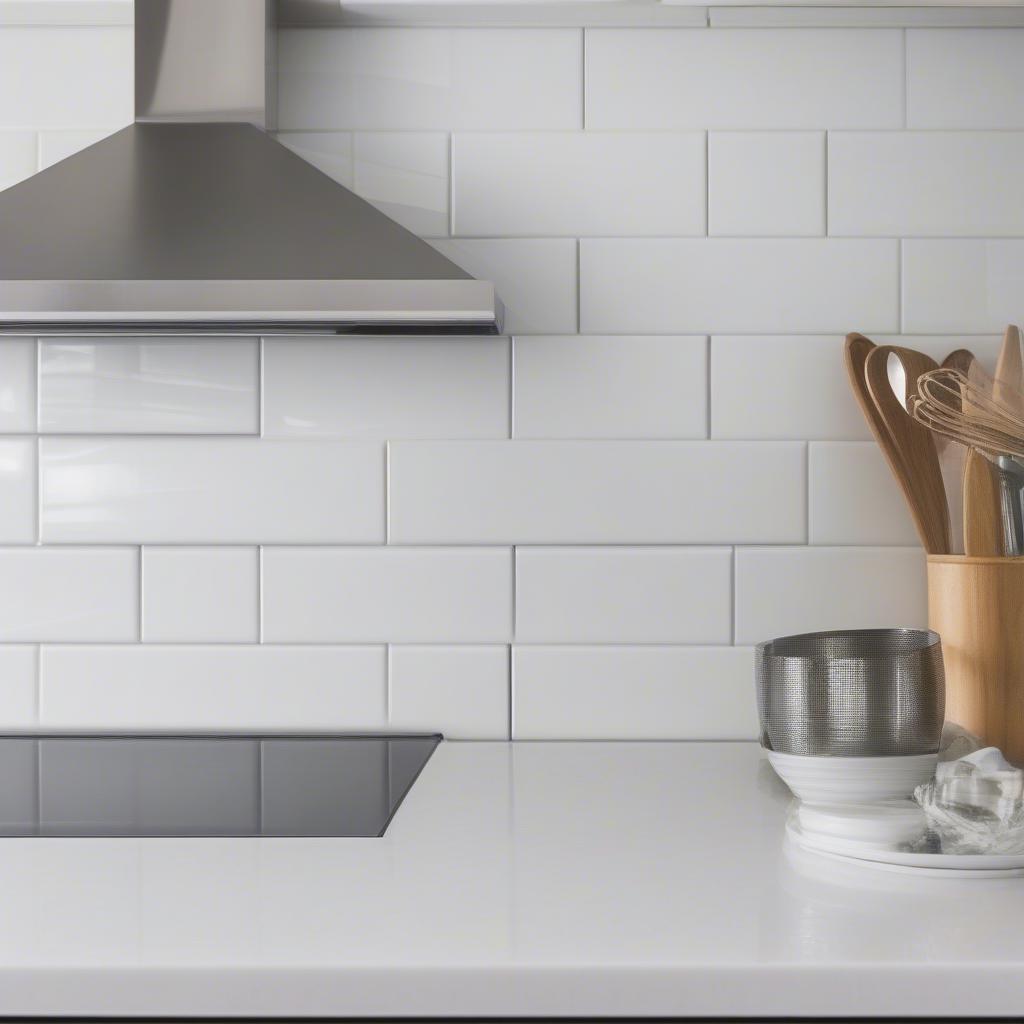 Basket weave subway tile backsplash in a modern kitchen