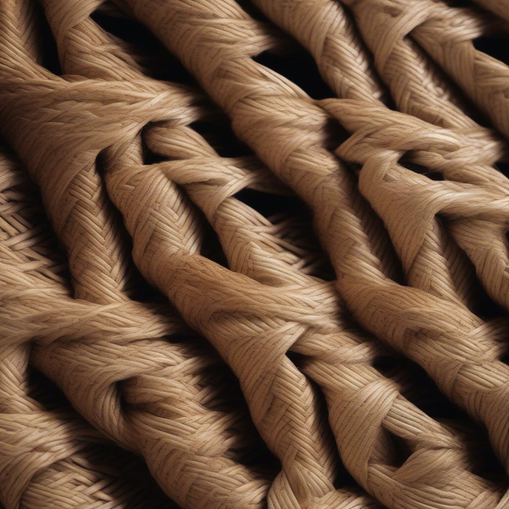 Close-up view of a basket weave texture, highlighting the intricate details of the woven pattern and the natural materials used.