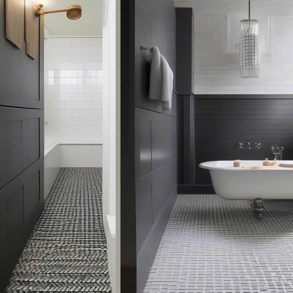 Basket Weave Tile Bathroom Designs: Floor, Shower, and Accent Wall