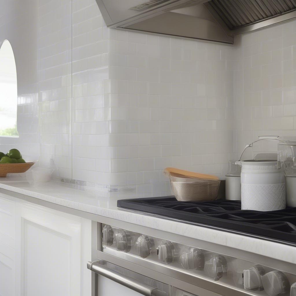 Basket weave tile backsplash in a modern kitchen