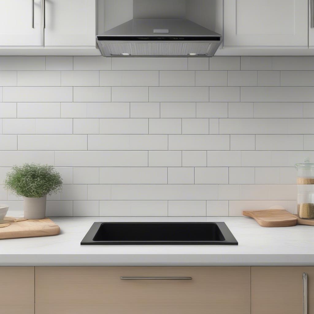 Basket weave tile backsplash in a modern kitchen