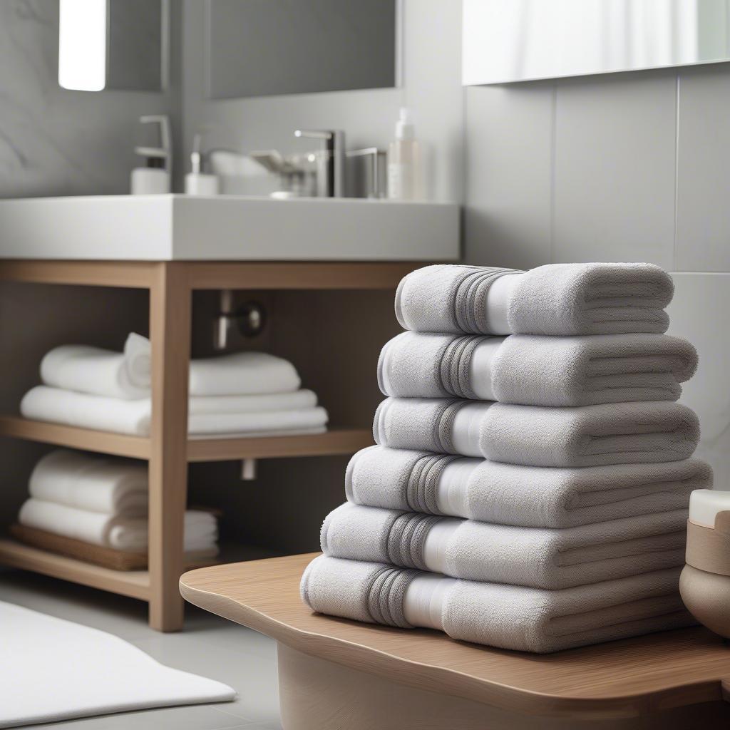 Basket weave towels displayed in a modern bathroom setting