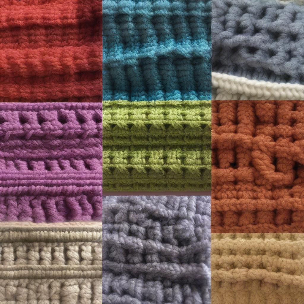 Examples of different basket weave treble crochet blankets, showcasing variations in color, yarn weight, and stitch combinations.