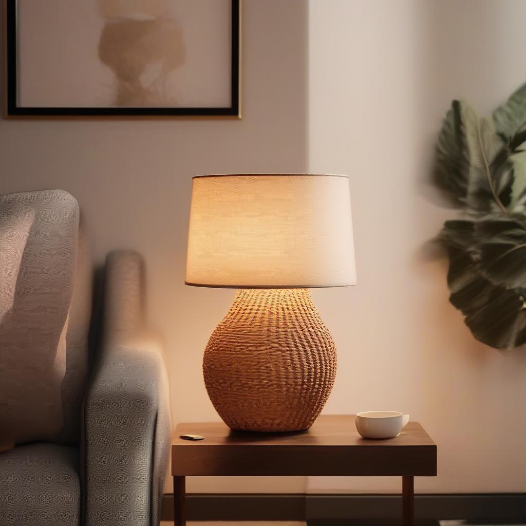 Basket weave TV lamp in a cozy living room setting