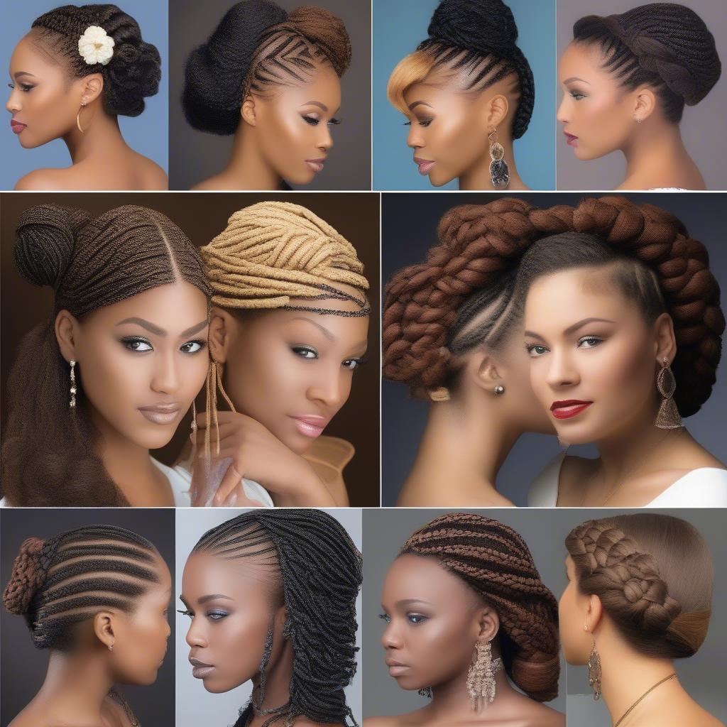 Different variations of the basket weave hairstyle