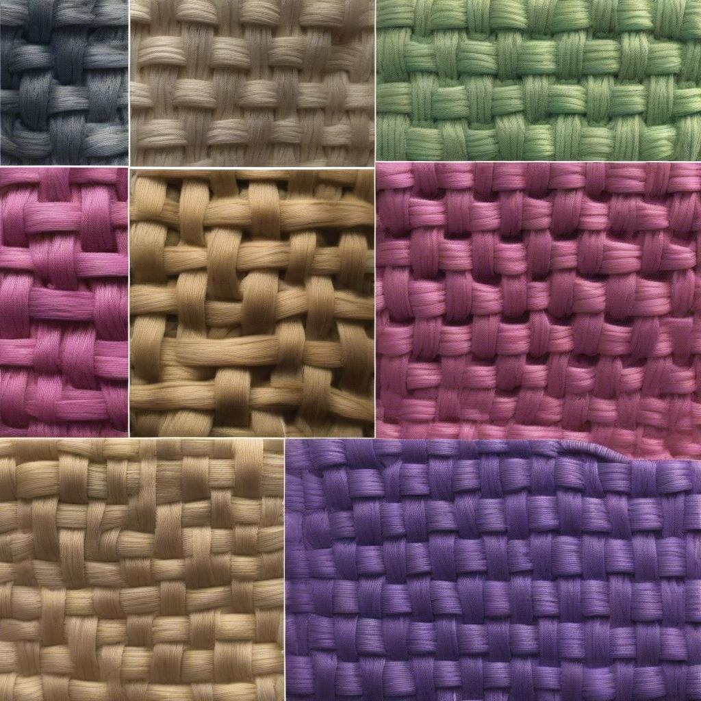 Different variations of the basket weave stitch, including elongated and contrasting color versions