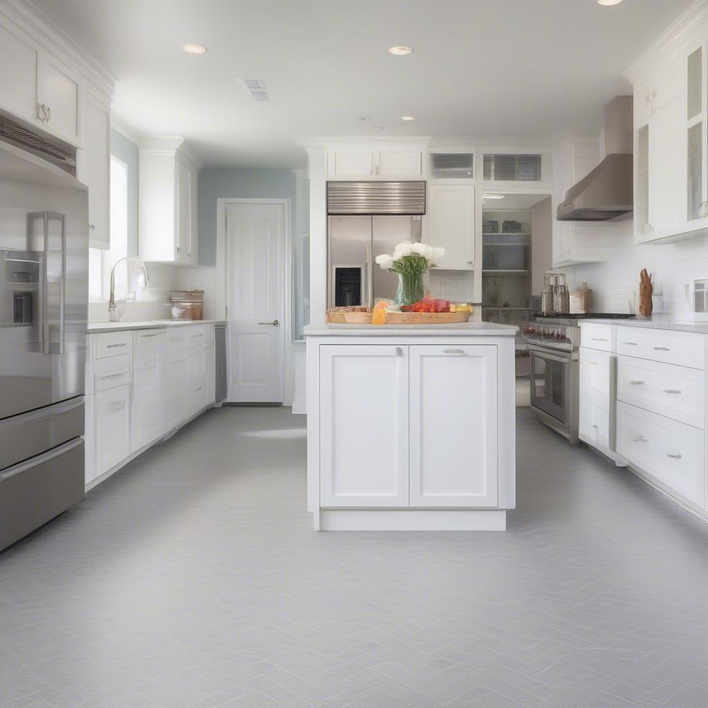 Basket Weave Vinyl Sheet Flooring in a Kitchen