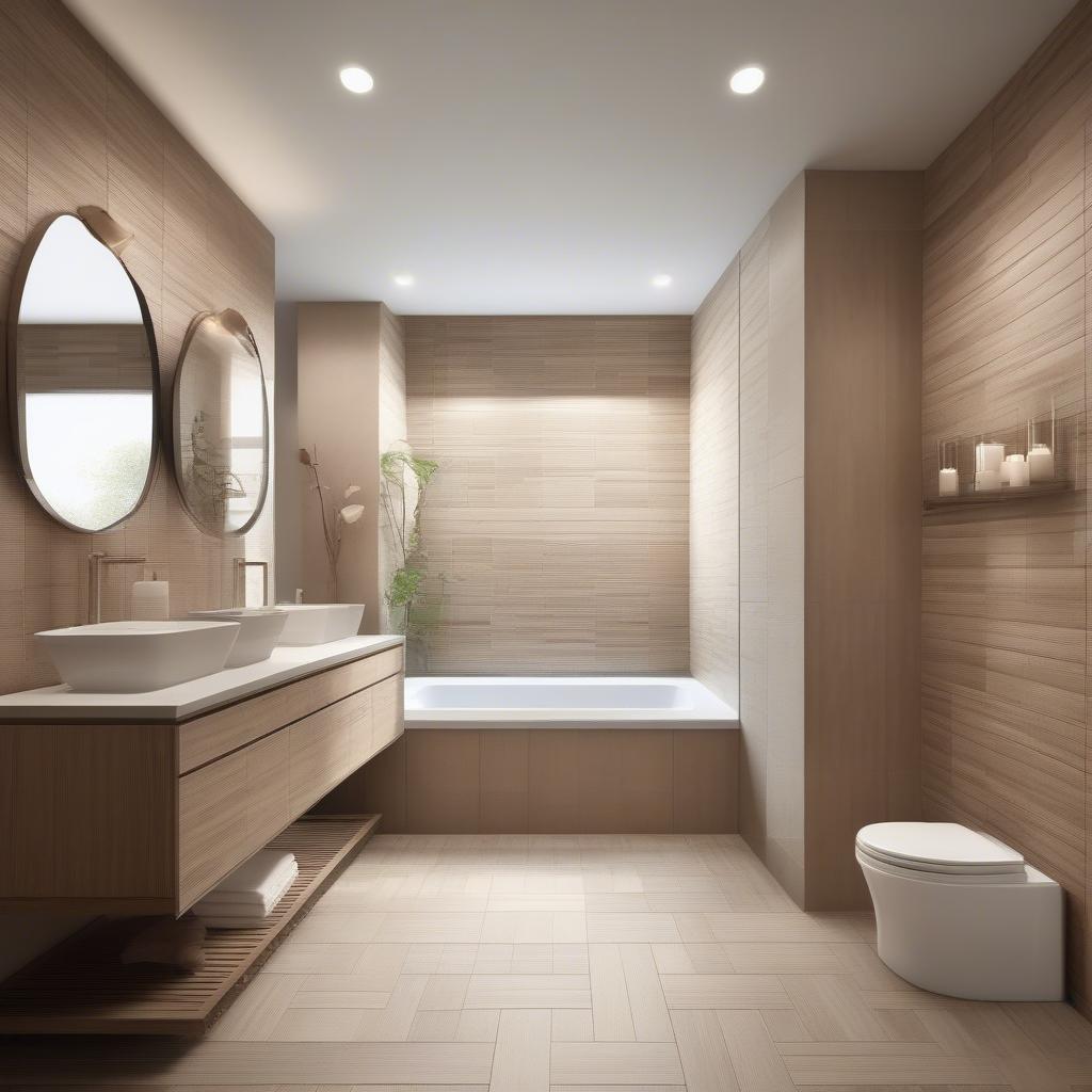 Basket Weave Wood Look Tile in a Modern Bathroom