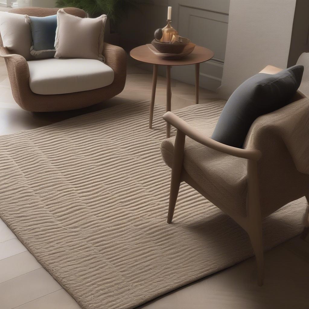 Basket weave wool rug in a living room setting