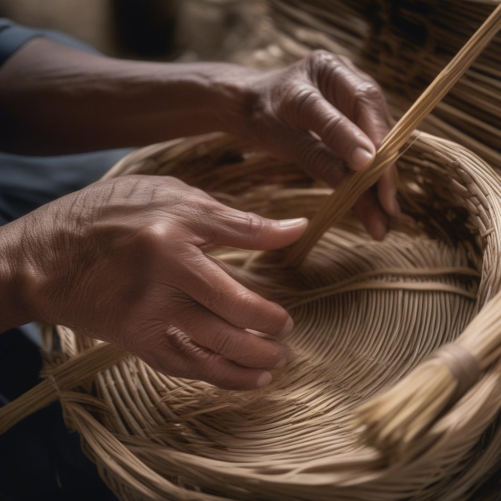 Basket Weaver Artist Preparing Reed