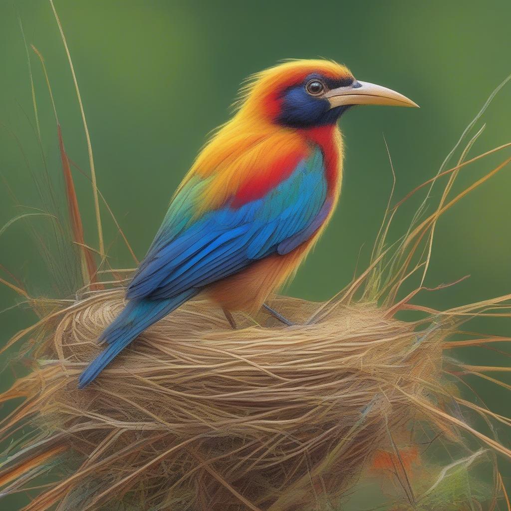 A basket weaver bird meticulously weaves a nest using grass and twigs