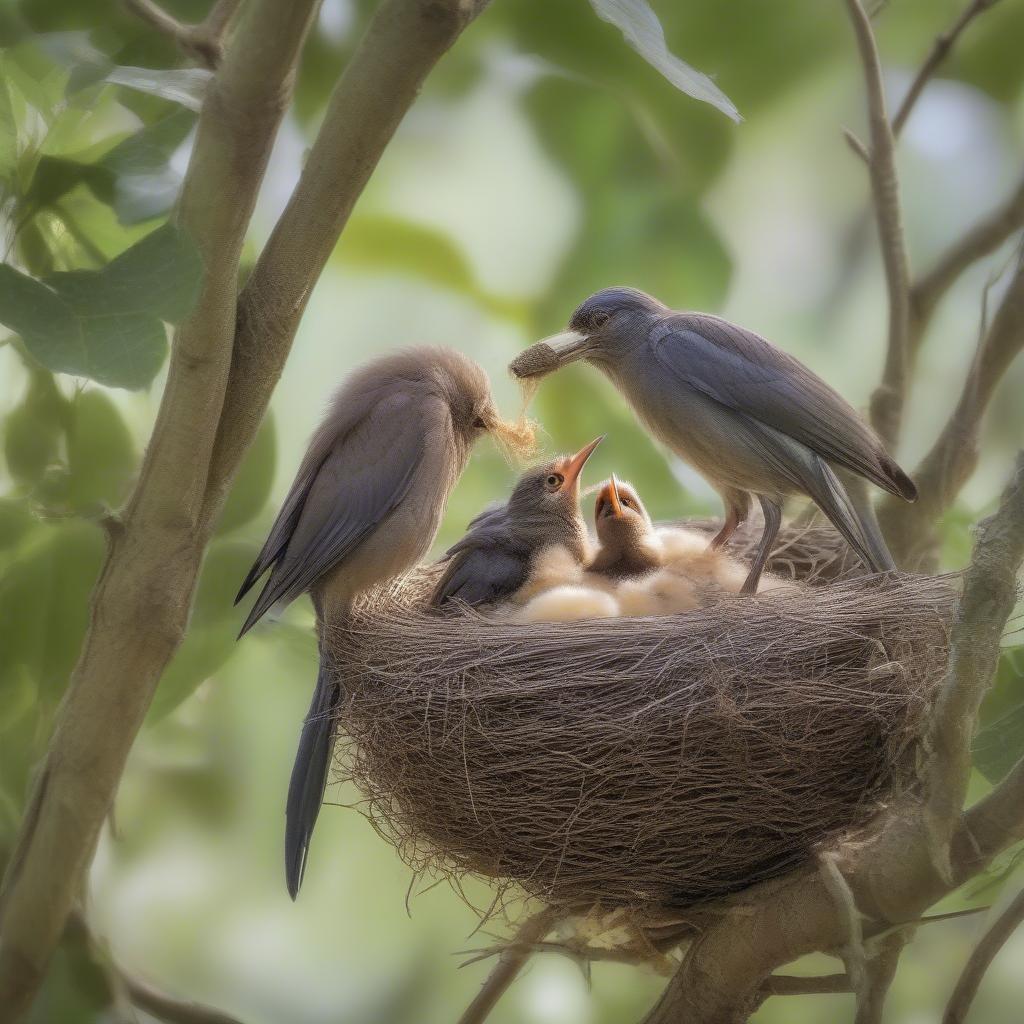 Basket Weaver Bird Feeding Young