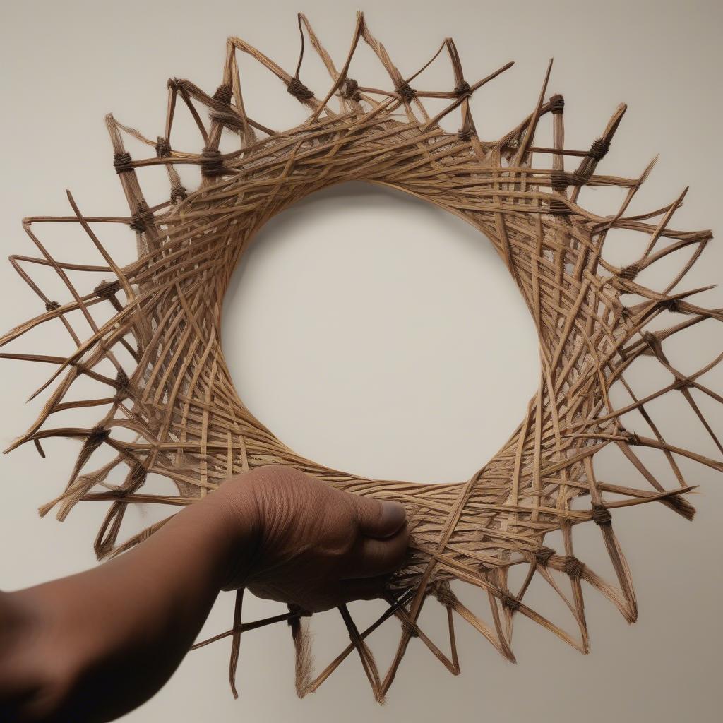 Constructing the base of a woven branch basket