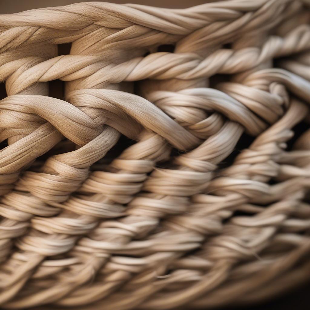 Close-up of a basket with a beautifully braided rim, showcasing the intricate detail of the weaving technique.