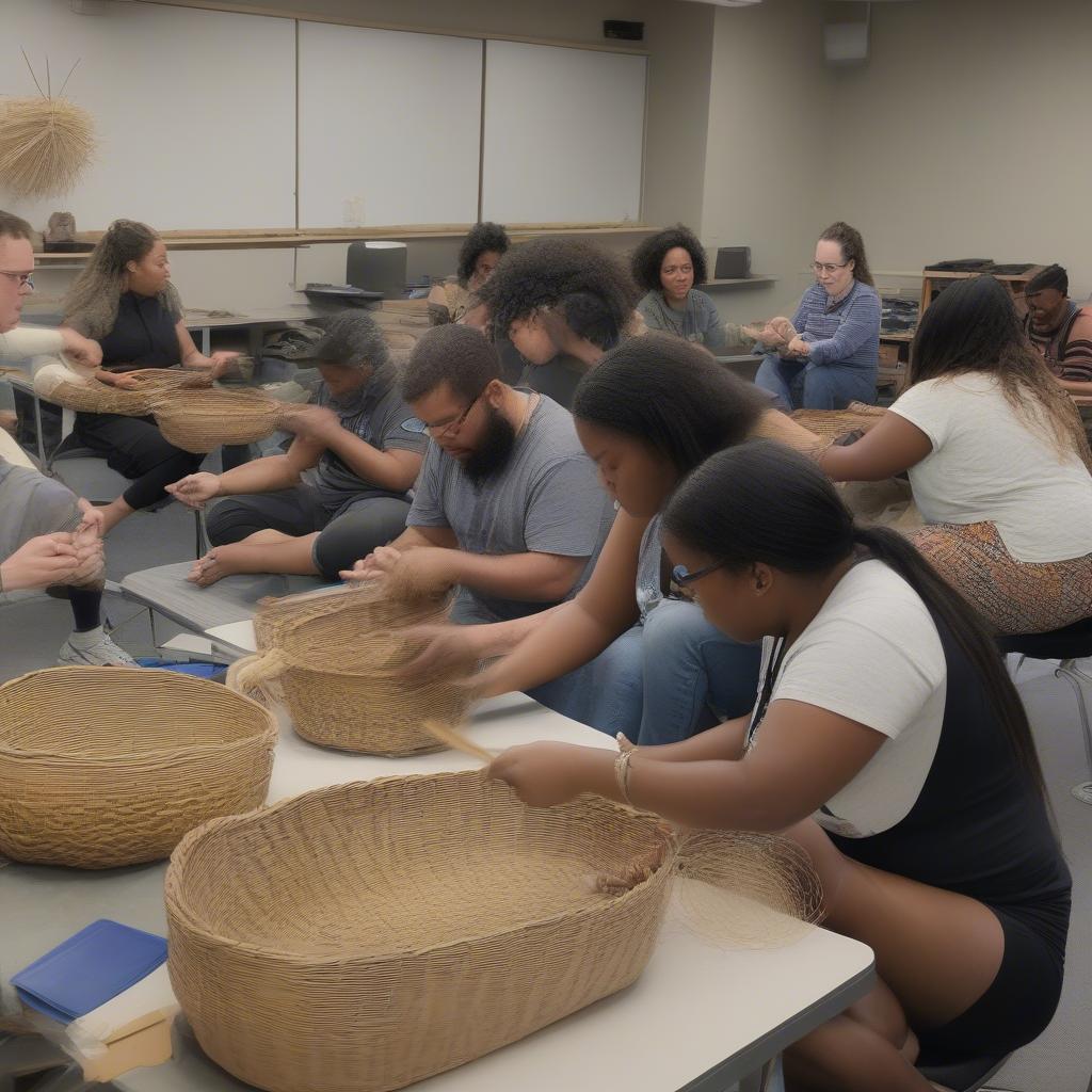 Basket Weaving Class in Progress