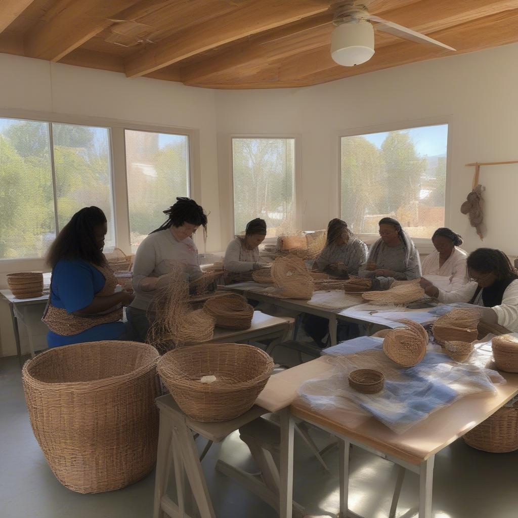 Students Learning Basket Weaving in a 2019 Los Angeles Class