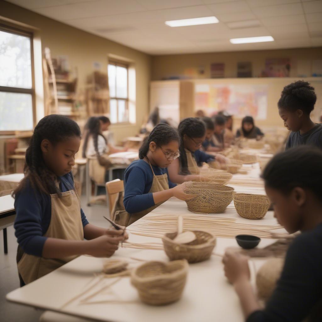 Students Working on Baskets in a NYC Class