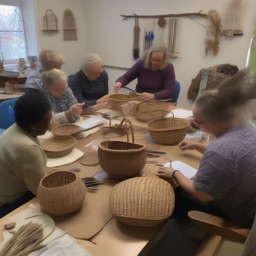 Basket weaving class in progress in Poplarville MS