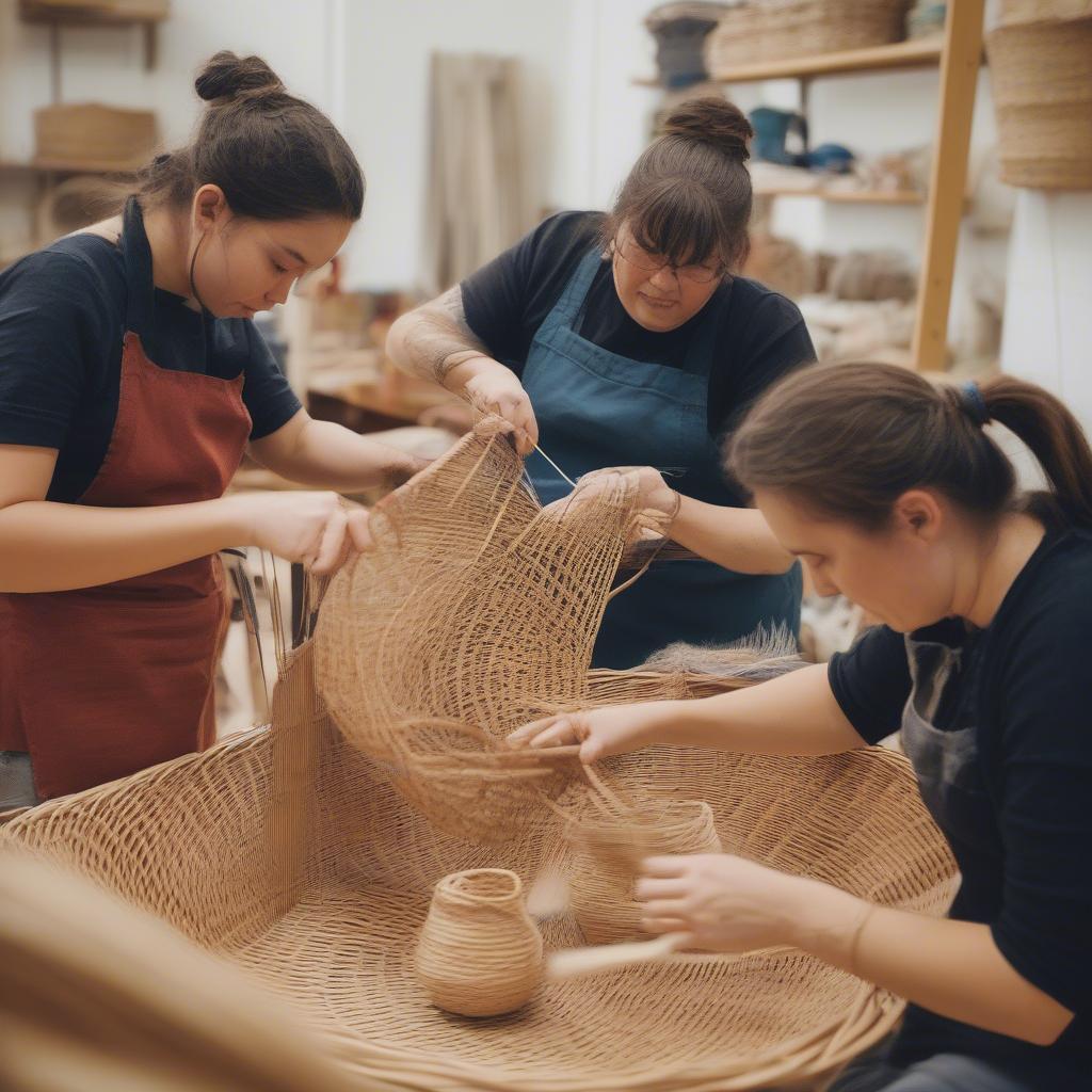 Students Learning Basket Weaving in a Sydney Workshop 2019