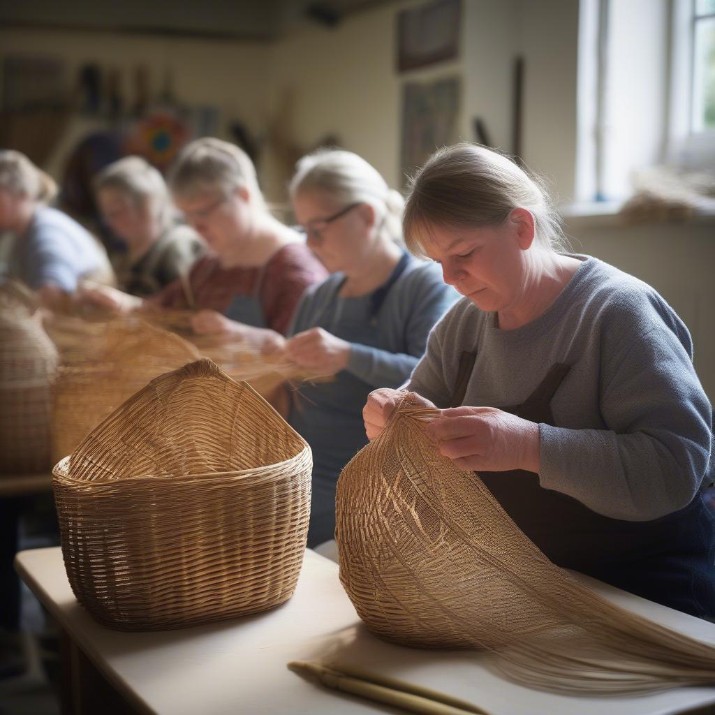 Students Learning Basket Weaving in a Wexford Classroom