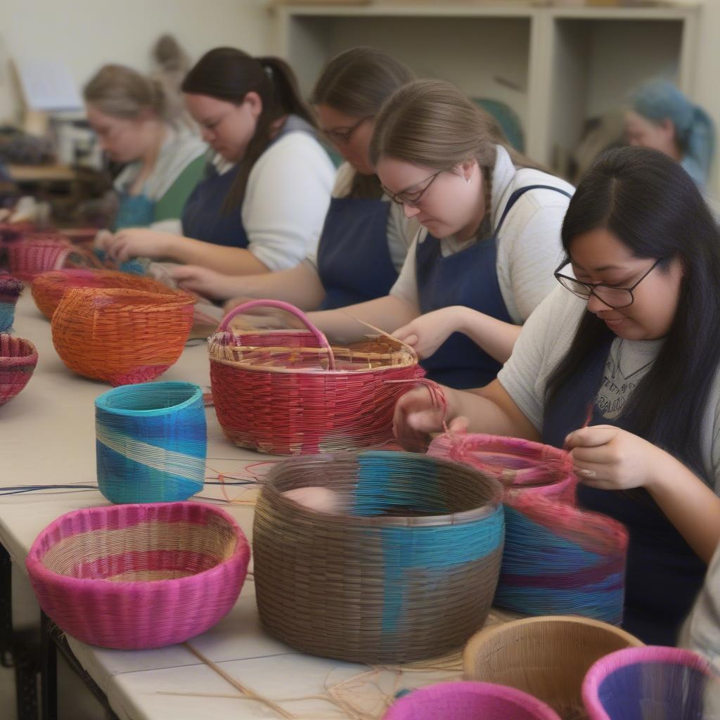 Students Learning Basket Weaving in a Cao Course