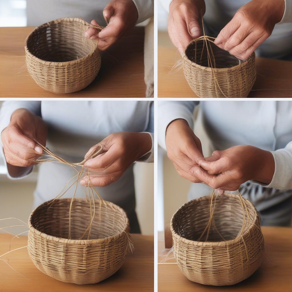 Step-by-step instructions for weaving a basket using a kit.