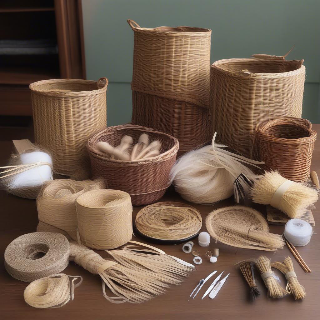 Basket weaving kits for beginners, featuring various materials and tools.