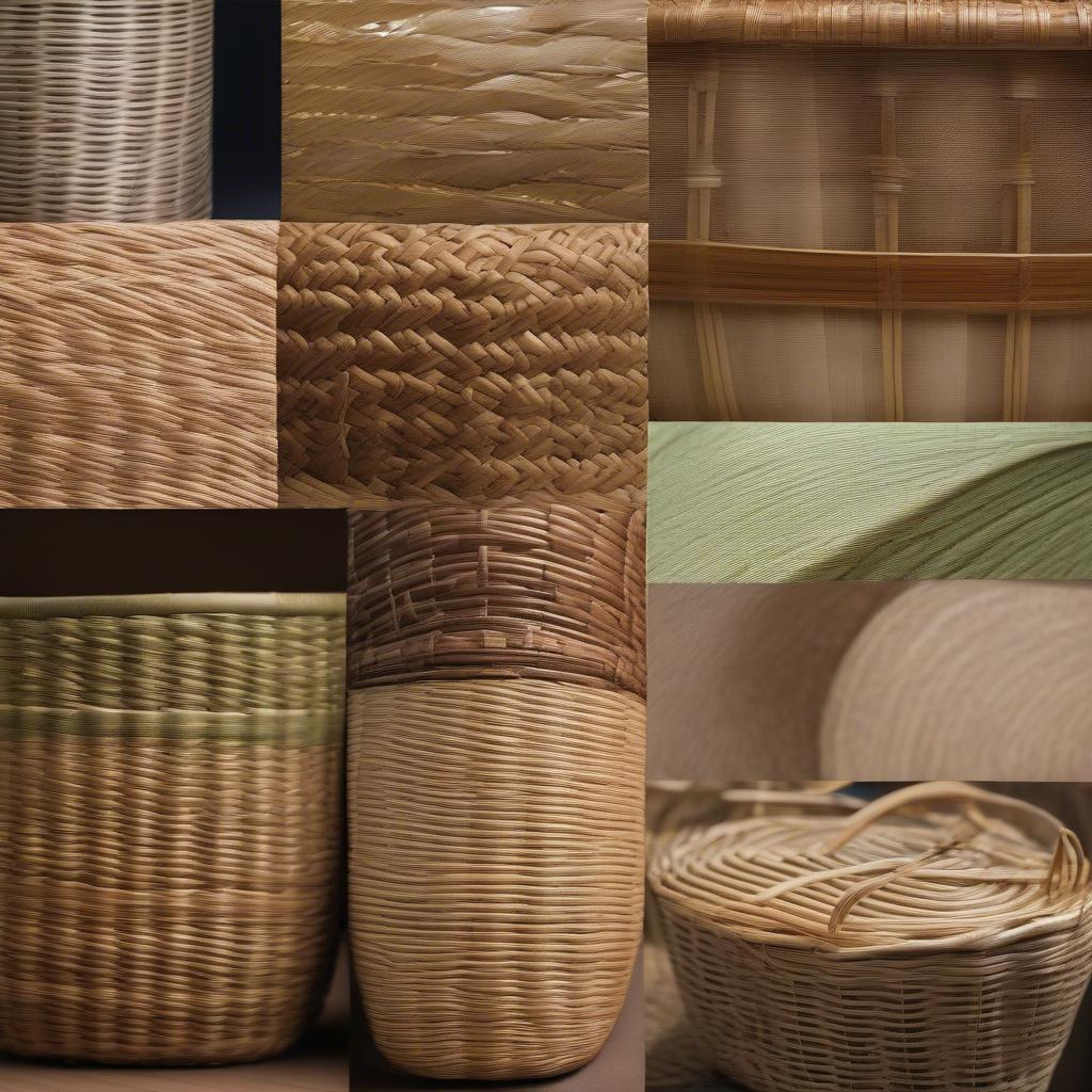 Close-up of different basket weaving materials