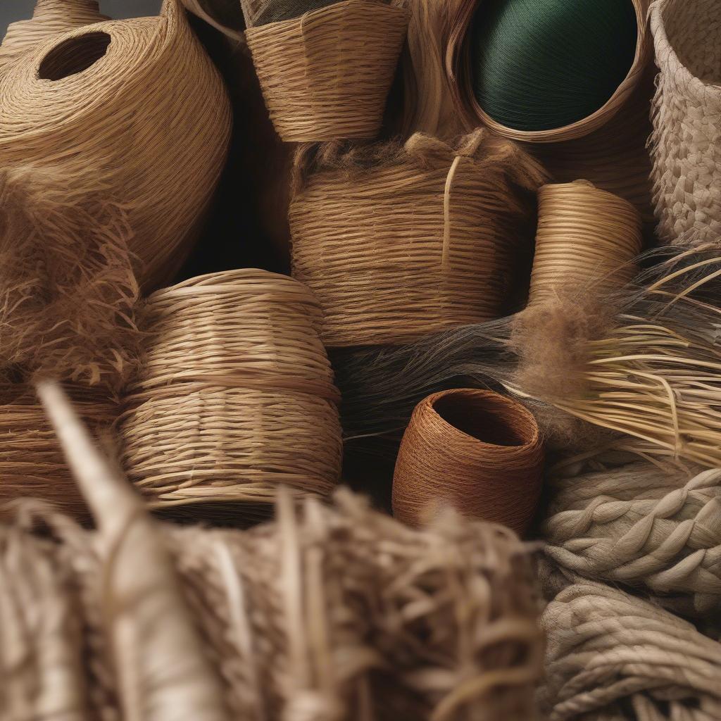 Variety of natural materials used for basket weaving in NSW, including reeds, grasses, and vines