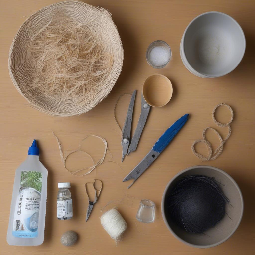 Essential materials and tools for basket weaving a place mat