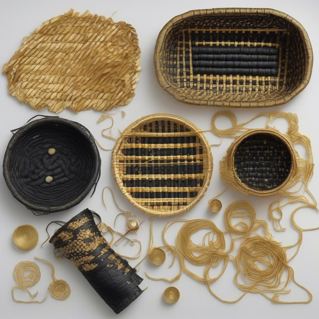 Basket Weaving Process with Gold and Black Materials