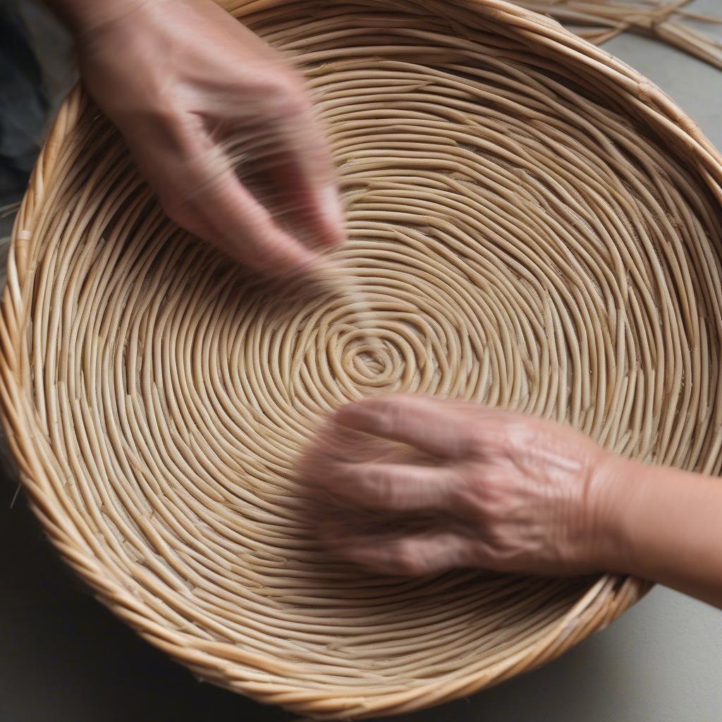 Demonstrating the randing technique for creating a basket base.