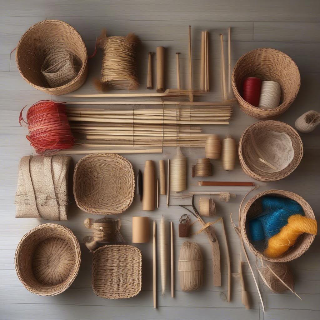 Basket weaving supplies arranged on a table in Calgary