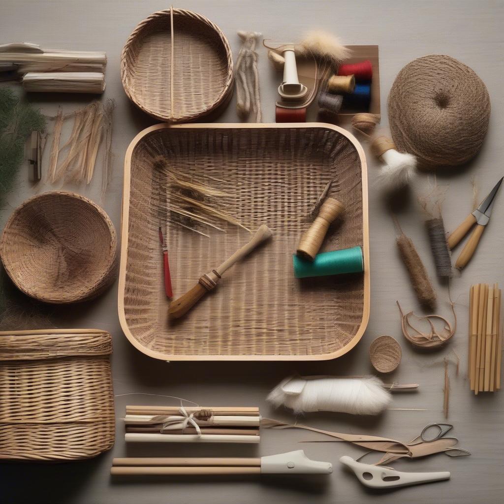 Basket weaving supplies arranged on a table in Perth