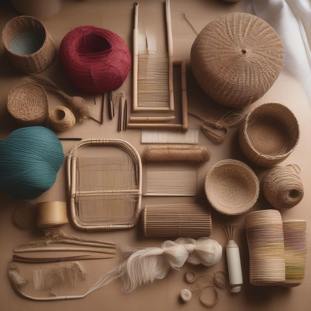 Basket weaving supplies laid out on a table in Perth, WA, ready for a crafting session.