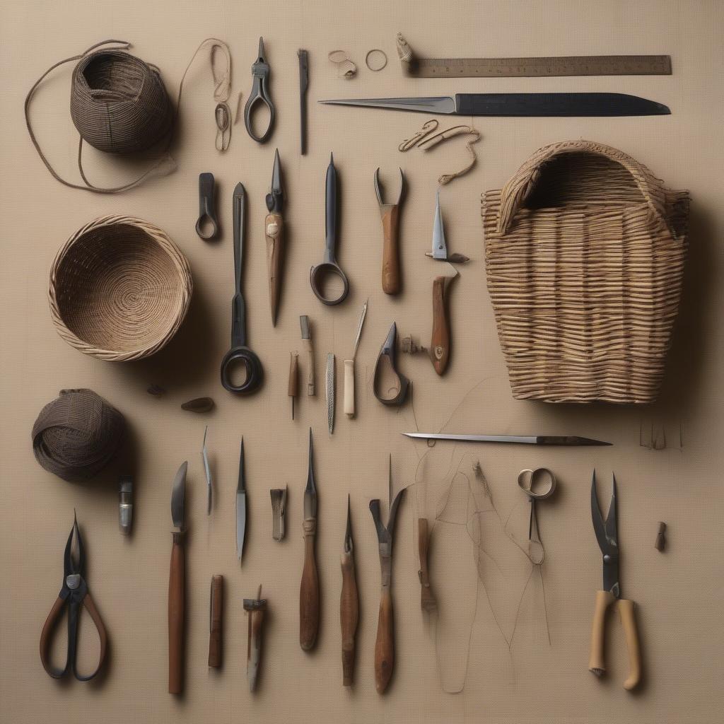 Essential tools for basket weaving in Ireland.