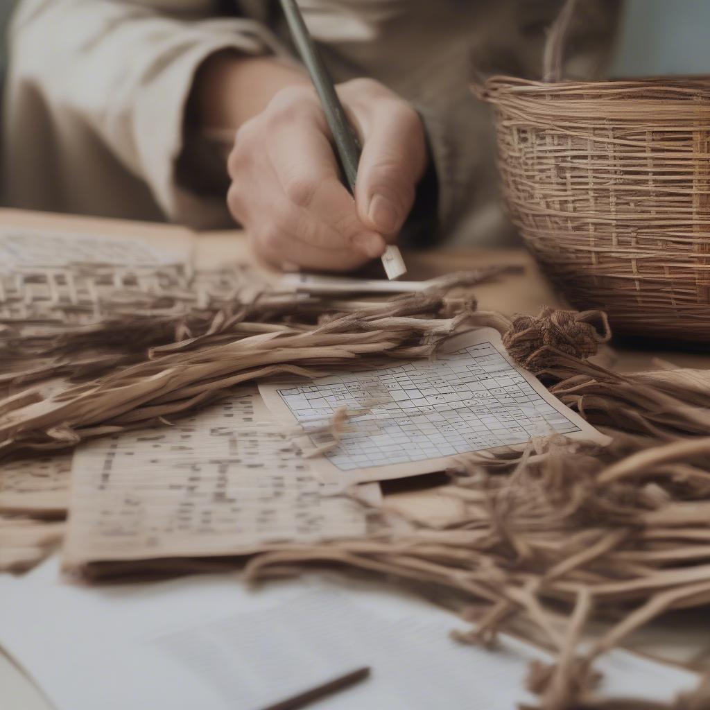 A person completing a basket weaving willow crossword puzzle