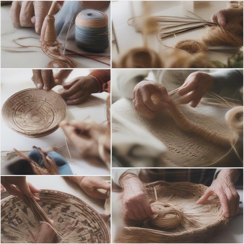 Basket weaving workshop in progress in NSW, showing participants learning different techniques and creating their own baskets