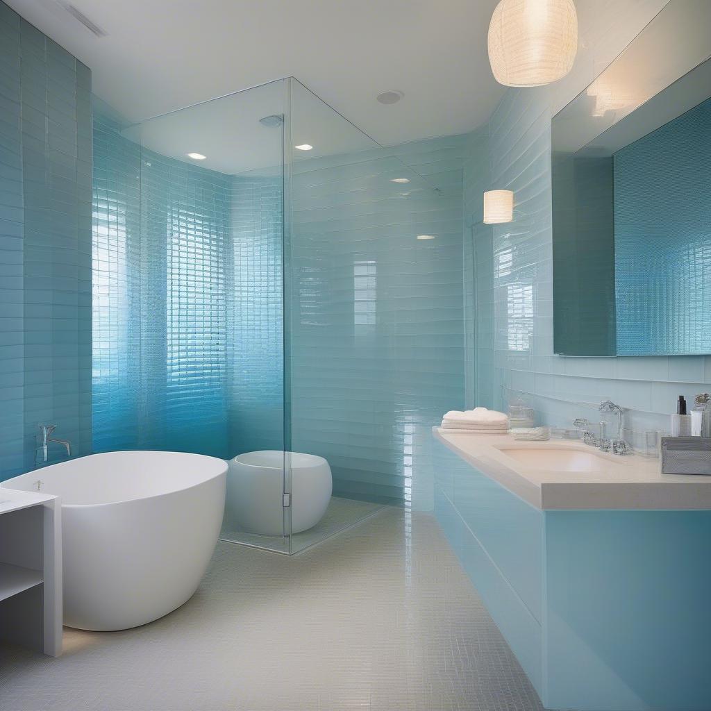 Bathroom Accent Wall with Basket Weave Glass Tile