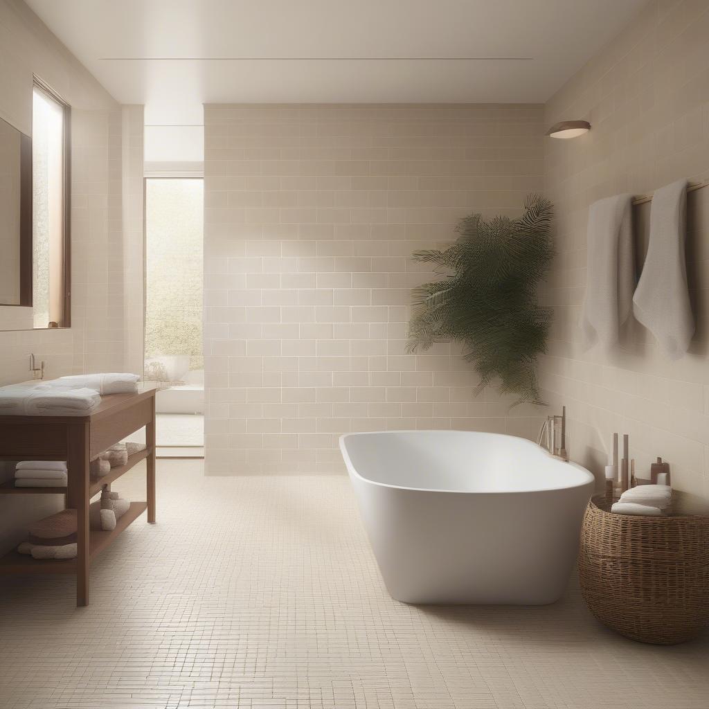 Basket weave tile pattern on a bathroom floor